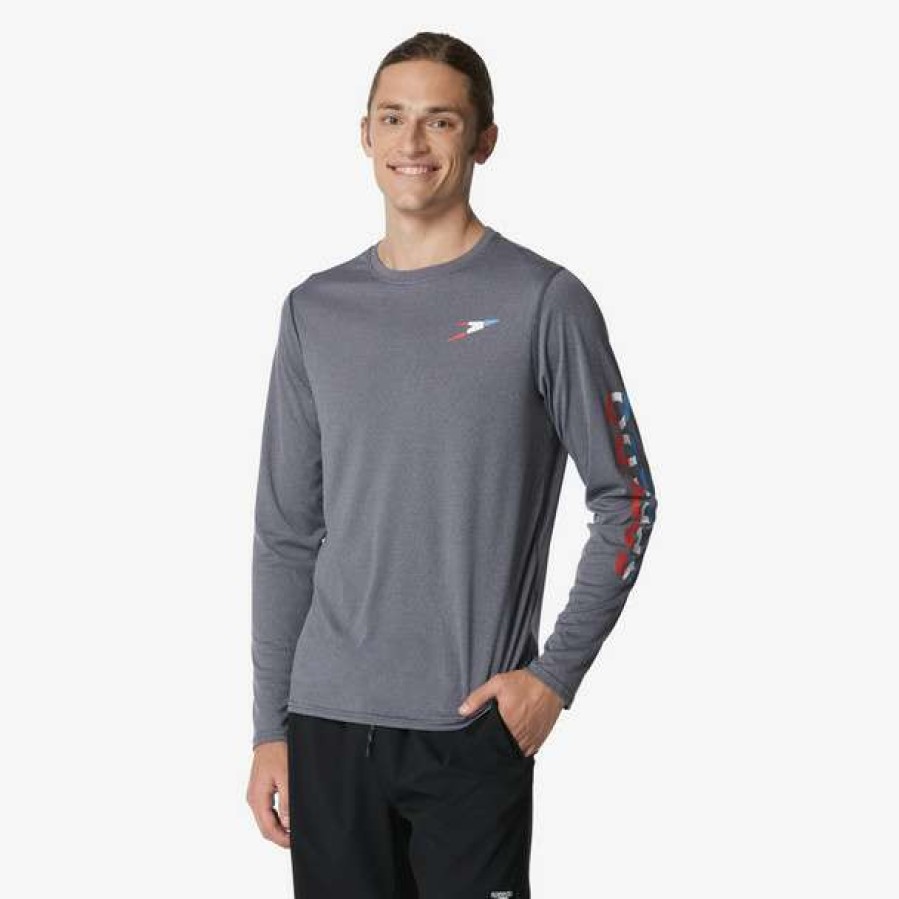 Rash Guards * | Speedo Men'S Graphic Long Sleeve Swim Shirt 2023