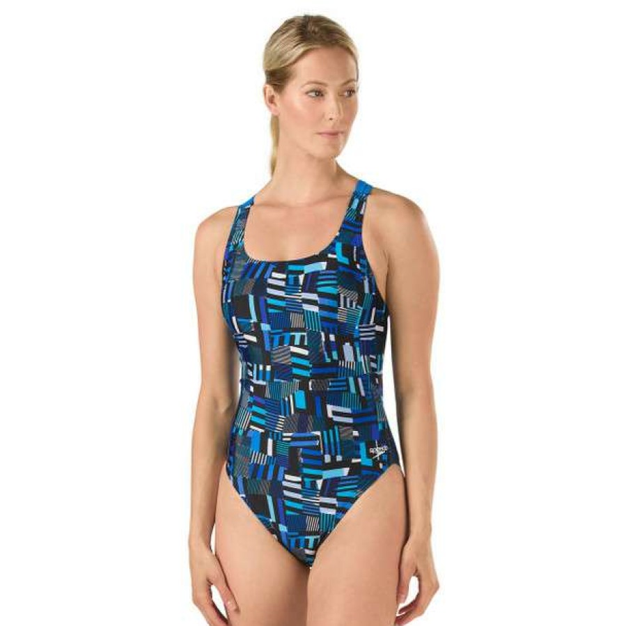 One-Piece Swimsuits * | Speedo Women'S Trippy Stripe Drop Back Swimsuit 2017