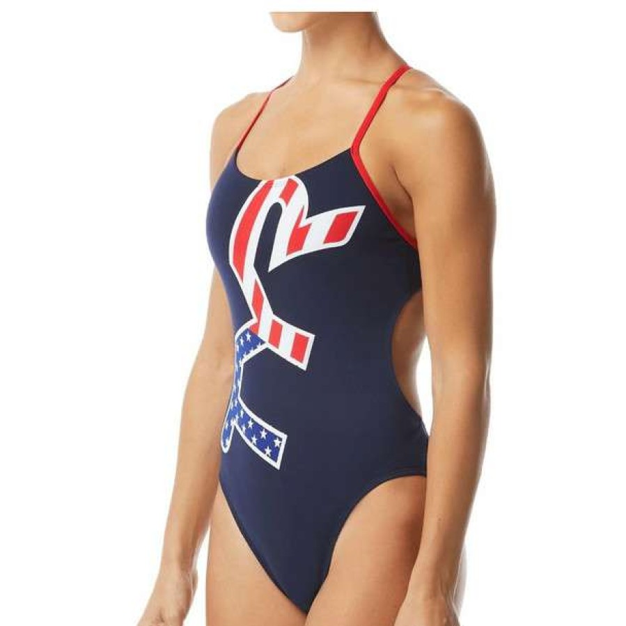 One-Piece Swimsuits * | Tyr Women'S Tyr Big Logo Usa Cutoutfit Swimsuit 2021