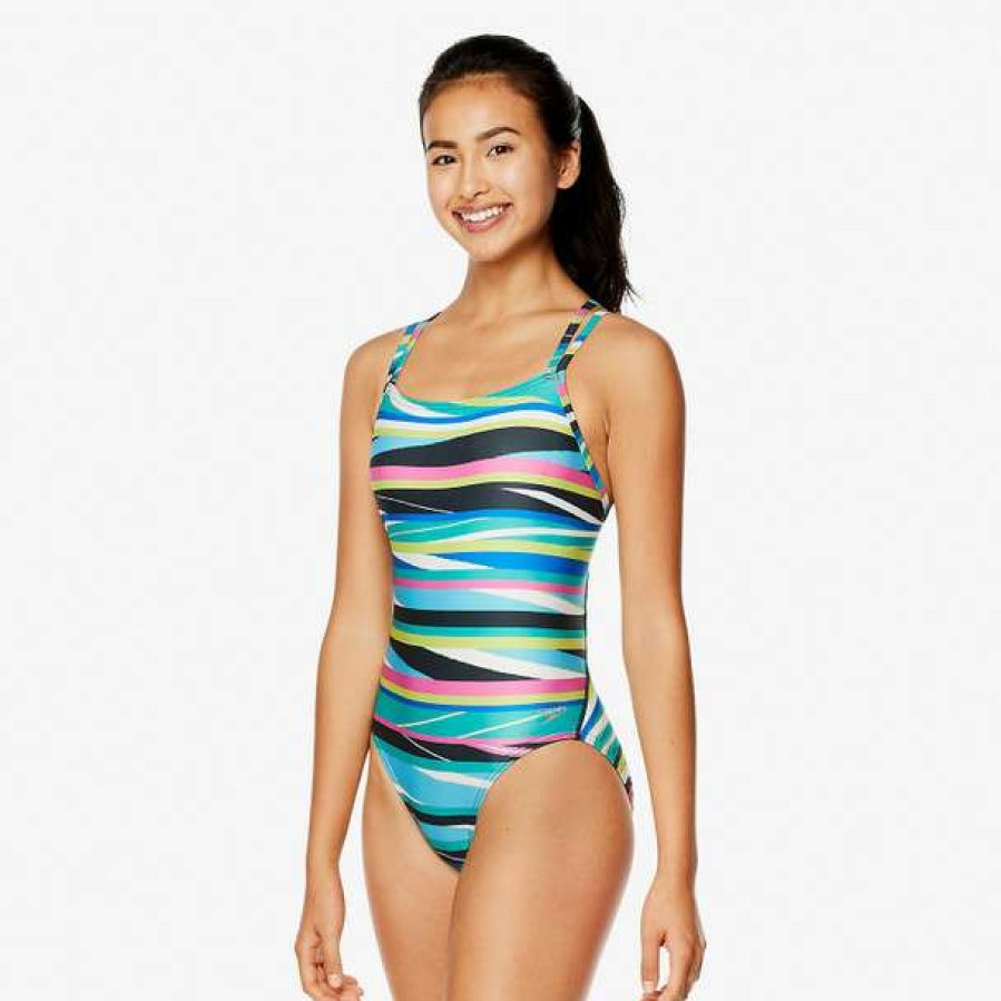 One-Piece Swimsuits * | Speedo Women'S Party Pattern Volt Back Swimsuit 2022